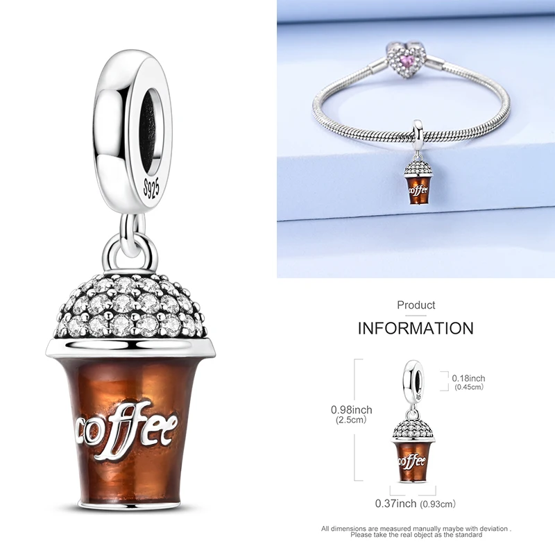 Heißer Kaffeetasse 925 Sterling Silber Bunte Weinflasche Weinglas Charm Anhänger Original Passend Für Frauen DIY Schmuck Mädchen Charms – Detail 15