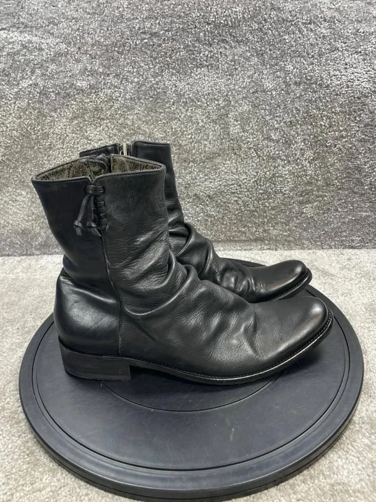 British Style Men Vintage Genuine Leather Chelsea Boots Side Zipper Workwear Rider Ankle Boots