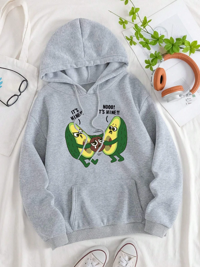 Avocado Hoodies Womens Cartoons Fruits Printing Sportswear Pocket Loose Fleece Warm Hooded Winter Comfortable Womans Clothing