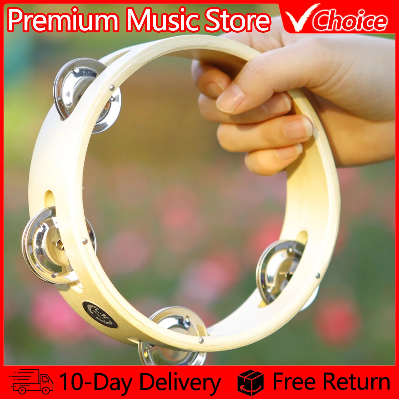 6 Inch Tambourine Handbell Metal Bell Wooden Rattle Ball Percussion Hand Bell Party Game Baby Toy Musical Instrument Kids Gift