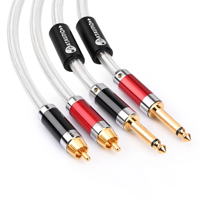 Cable HiFi de 6,5mm a RCA 7N OCC, núcleo plateado mixto, 4 capas de blindaje, conector TS Dual 6,5 a 2RCA macho para amplificador mezclador