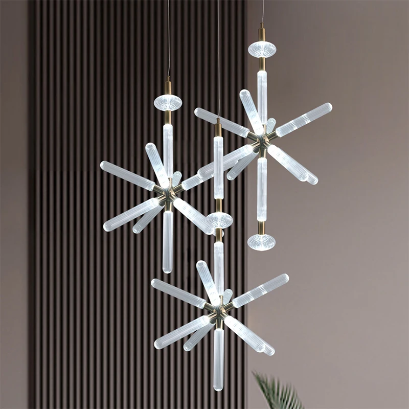 Post-modern luxury designer snowflake glass bedroom model room simple long glass restaurant art bar living room pendant lamp