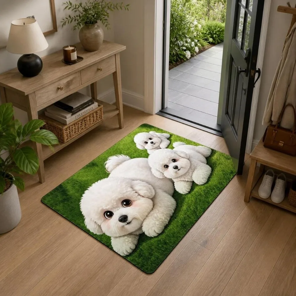 Cartoon Diatomite Teddy Dog Print Rug Pet Themed Non-slip Floor Mat 40×60CM 50×80CM Abrasion-resistant Entryway Rug Home Decor