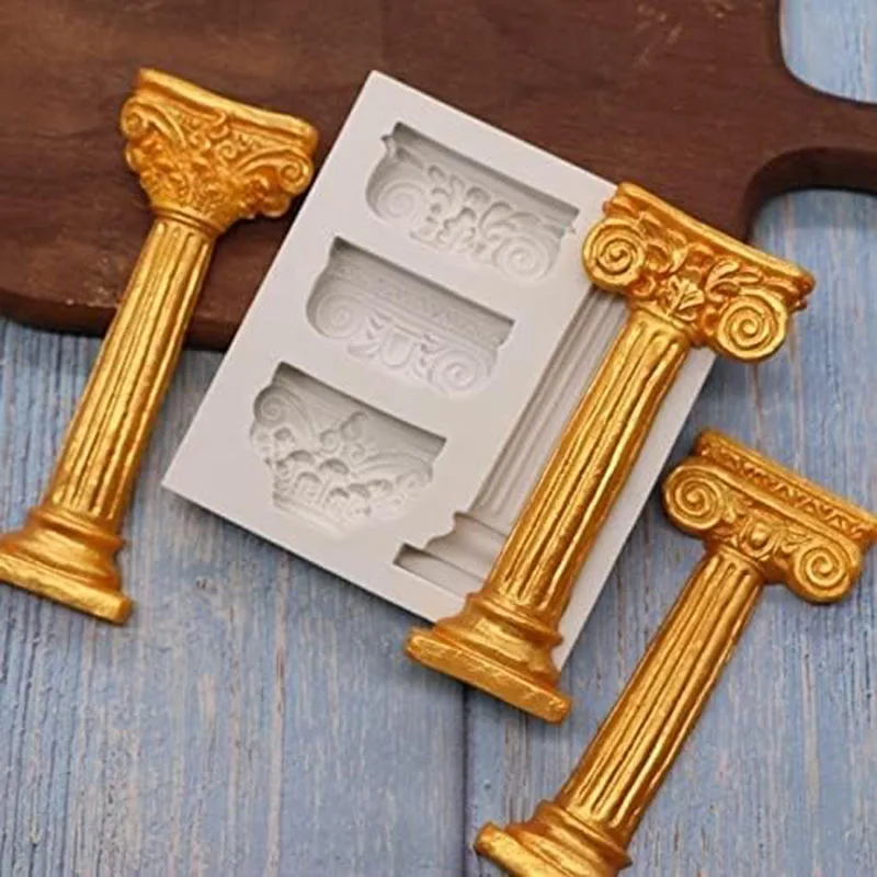 Roman Column Silicone Fondant Mold 3D Greek Marble Pillars Gum Paste Mould For Cupcake Topper Cake Decorating Tools Kitchen