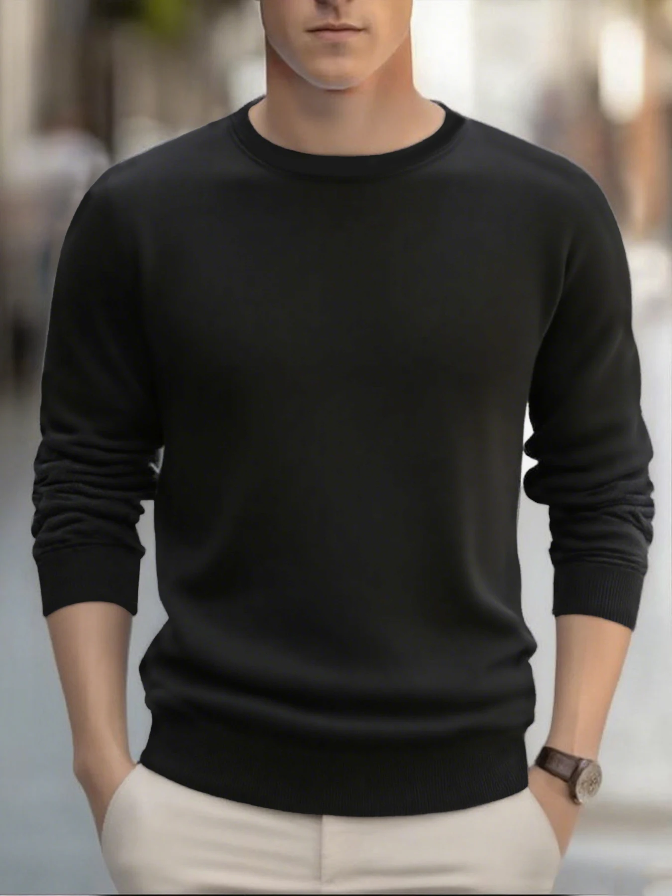 Men's Warm Crew Neck Sweatshirt Fleece Lined Thermal Pullover Autumn Winter Fashion Casual Sweater Loose Knit Long Sleeve Hoodie