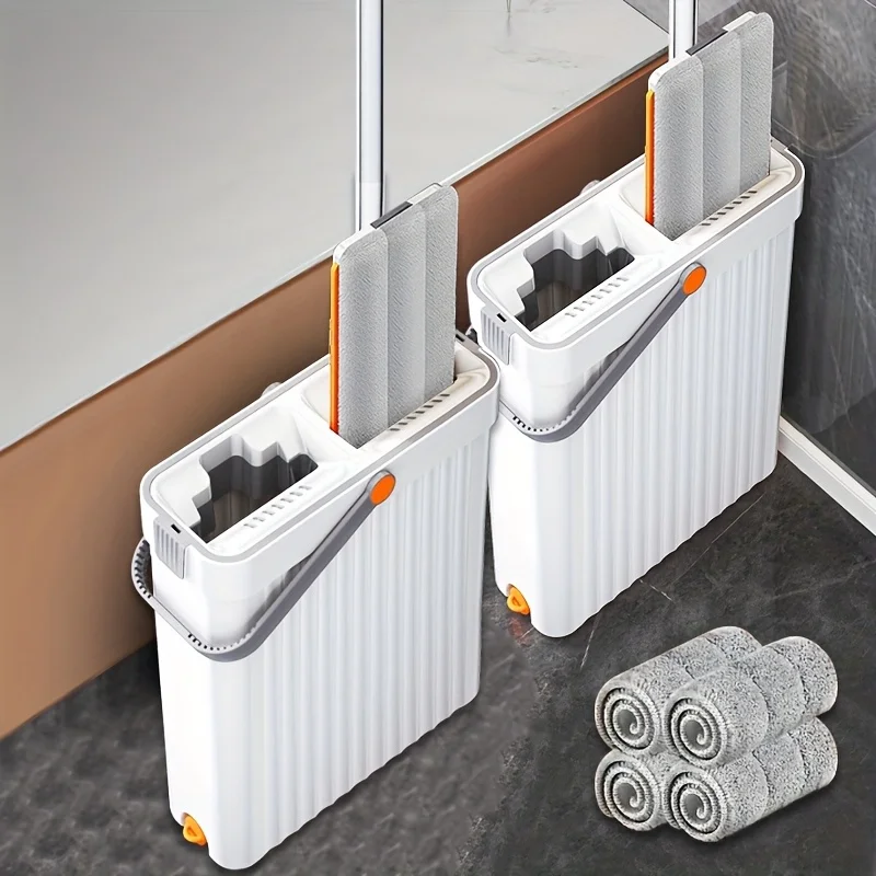 

Flat Mop & Bucket Set, Wet Dry Floor Mop with 4 Washable And Reusable Microfiber Cloths, Cleaning for Floors, Yards, Bathroom, Essential Cleaning Supplies And Tools