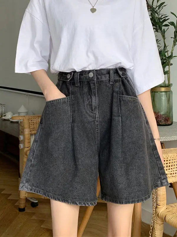 

plus Size Denim orts Women's Summer Loose A-Line Wide Leg Pants High Waist Straight Cut Jeans for Heavy Girls Casual Wear