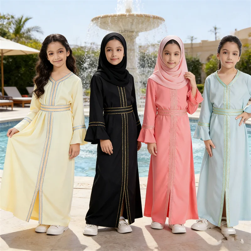 

Muslim Kids Girls Prayer Dress Abaya Kaftan Saudi Jubba Robe Eid Ramadan Islamic Child Gown Dubai Turkey Dresses Arabic Clothing