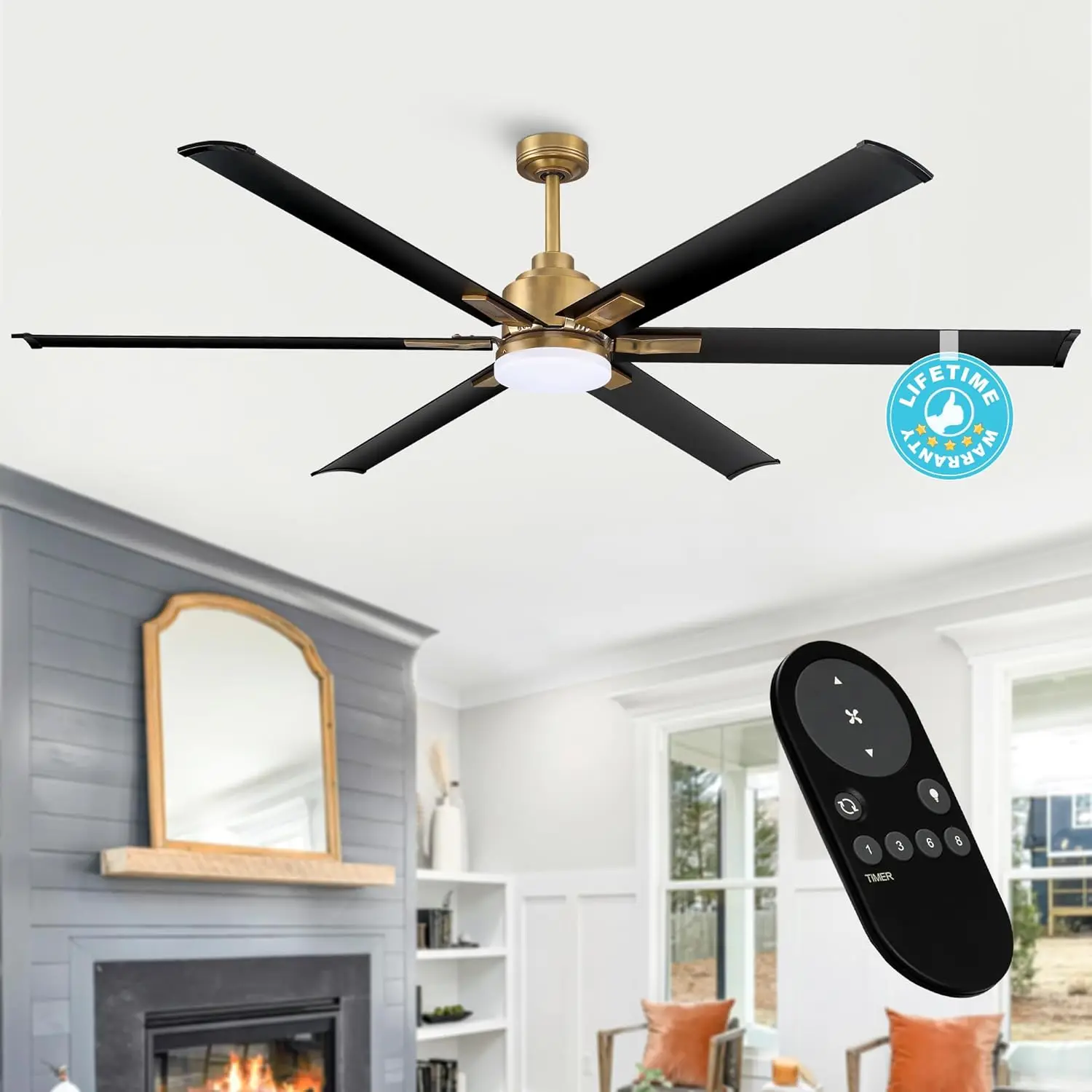 72 Inch Black and Gold Ceiling Fan for Living Room Shop Industrial Outdoor Ceiling Fans and