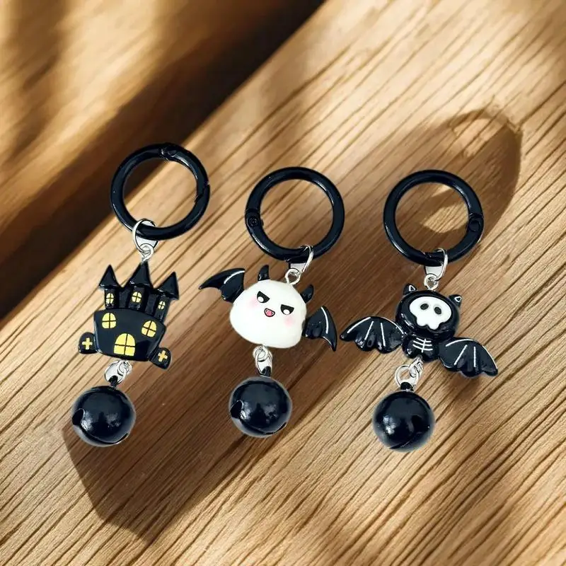 Cute Ghost and Bat Halloween Keychain with Bell Charm, Fashionable Bag and Backpack Pendant; Witty Gift for All Ages.