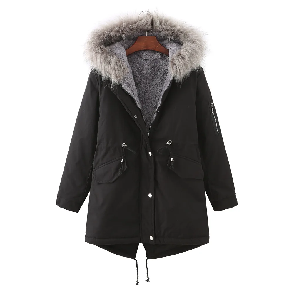 YJKDYK 2024 Winter  Women\'s Plus Velvet Cotton Jacket Female Fur Collar Hooded Thicken Warm Jacket Women\'s Padded Jacket