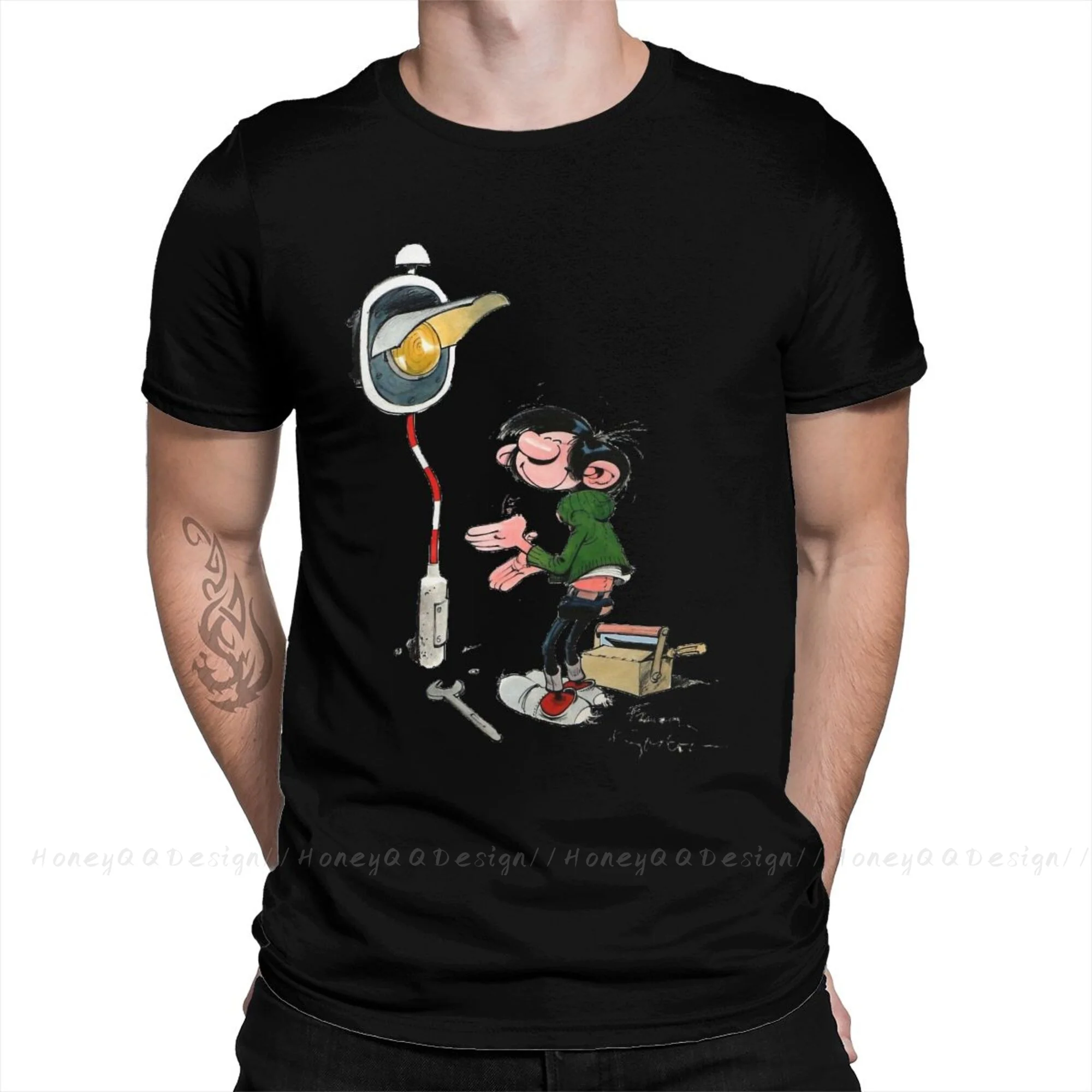 Gaston Lagaffe Anime 2021 New Arrival Tshirt Humor Cartoon Unique Crewneck Cotton for Men Shirts Flus Size