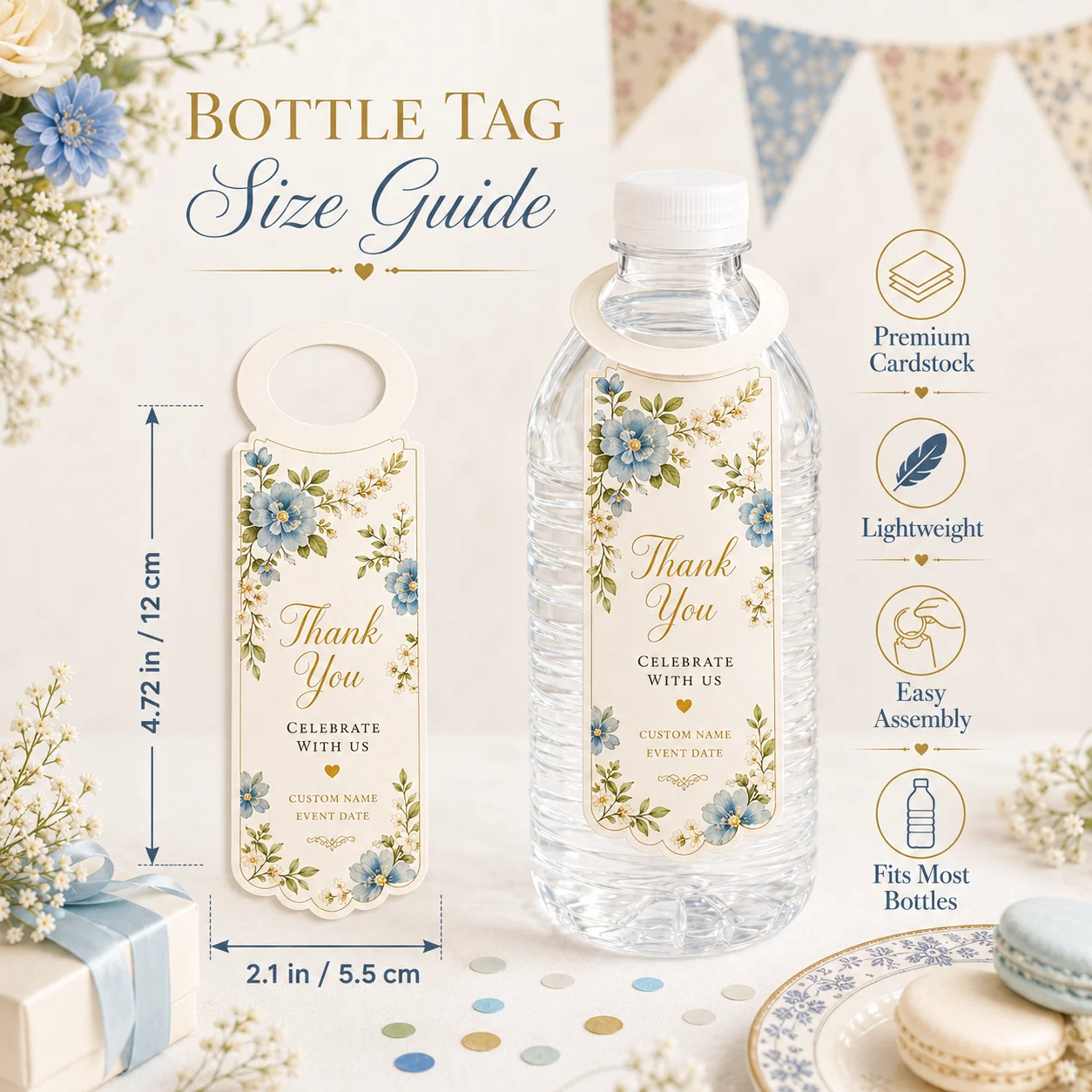 Custom Water Bottle Neck Tags Personalized Card Paper Bottle Sleeves Labels for Wedding Party Event Decoration Drink Gift Suppli