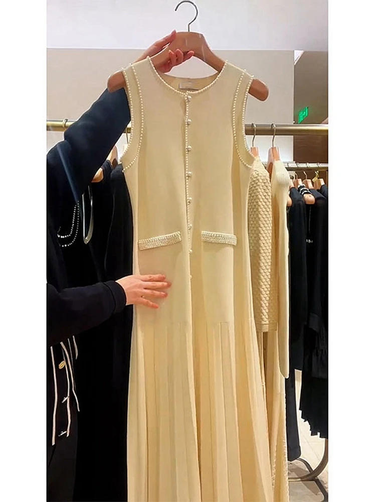 Gilet tricoté unique Dr Beach Holiday Tea Break Ele Sensation hors matière de soie blanche ronde Neline Svel Midi Le...