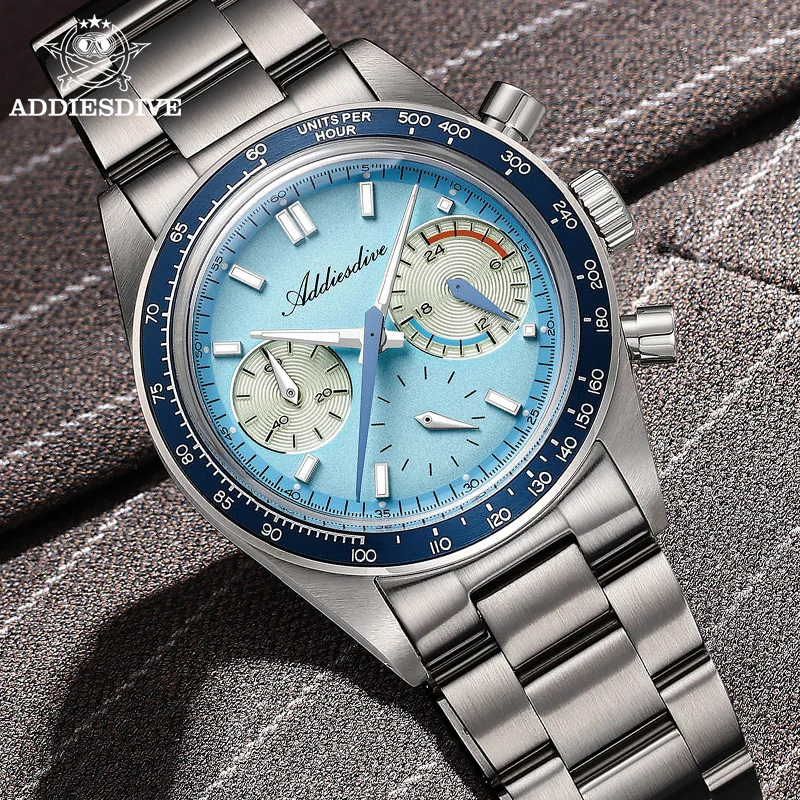 

ADDIESDIVE New Chronograph VK63 Men Watch Luxury Quartz Wristwatch Luminous Stainless Steel Bubble Glass 100m Waterproof Watch