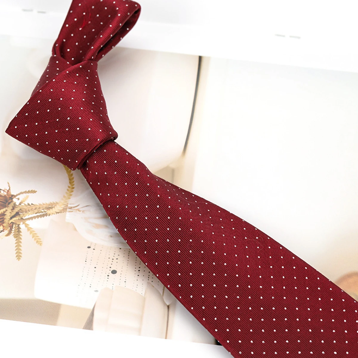 Men Ties Dark Red Silver Dots Mulberry Silk Formal Business Wedding Work Boyfriend Gift For Husband Classic Premium Office Tie