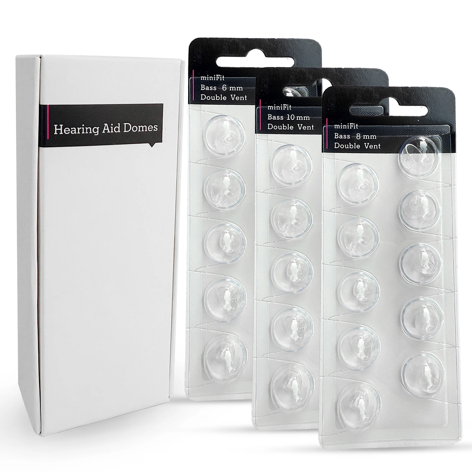 

(2 упаковки/20 шт.) Купола для слуховых аппаратов для Oticon MiniFit с двойным вентиляционным отверстием Bass Dome (6 мм/8 мм/1 у мм) Универсальные купола для слуховых аппаратов Oticon