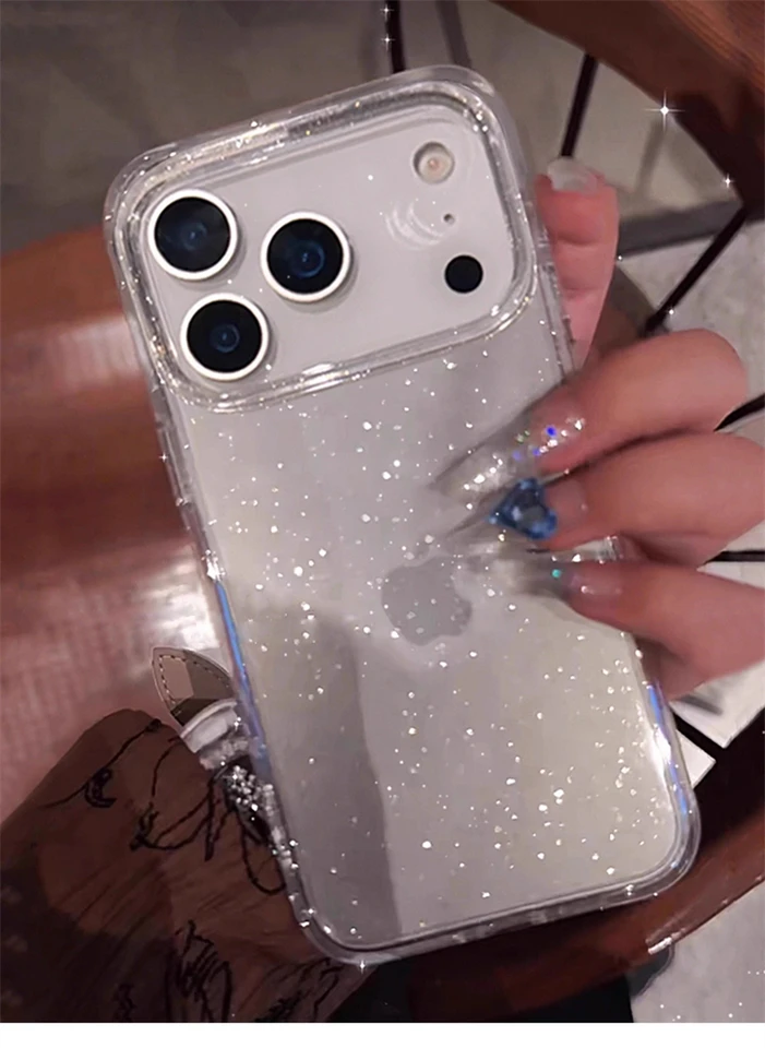 Funda suave transparente con brillantina para iPhone 17 Air 16 15 14 13 12 Pro Max Plus 17Pro 16Pro 15Pro, para mujer, con borde protector 6