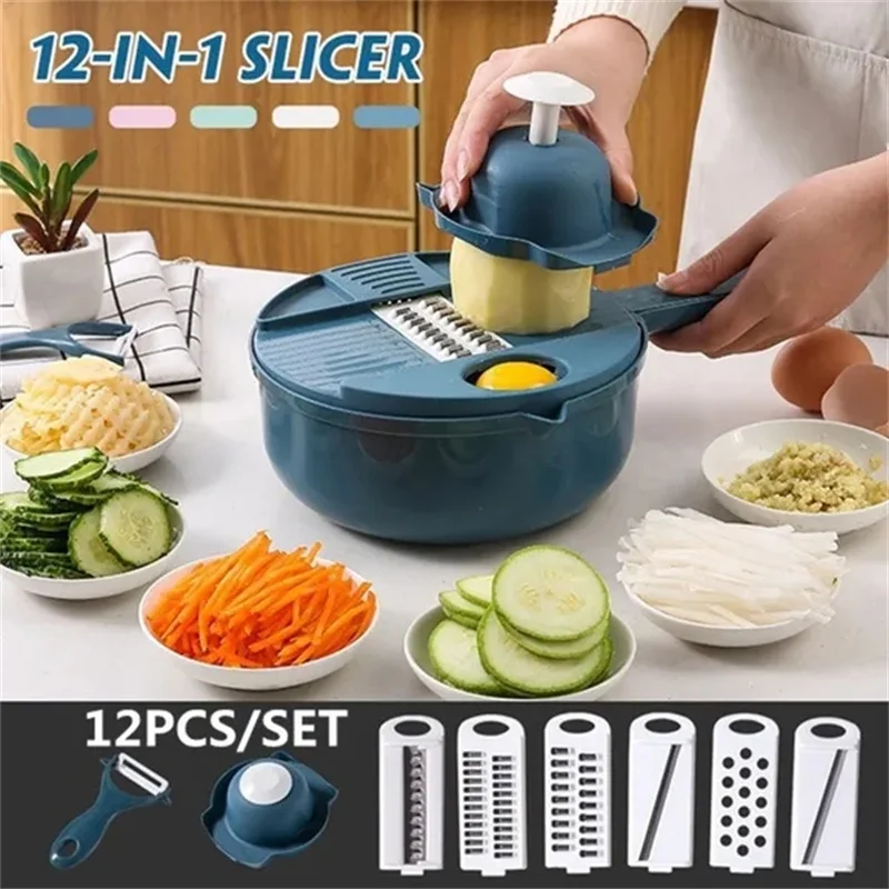 12In1 Multi-Functional Vegetable Chopper Carrots Potatoes Manually Cut Shred Slicer Radish Grater Kitchen Tools Vegetable Cutter