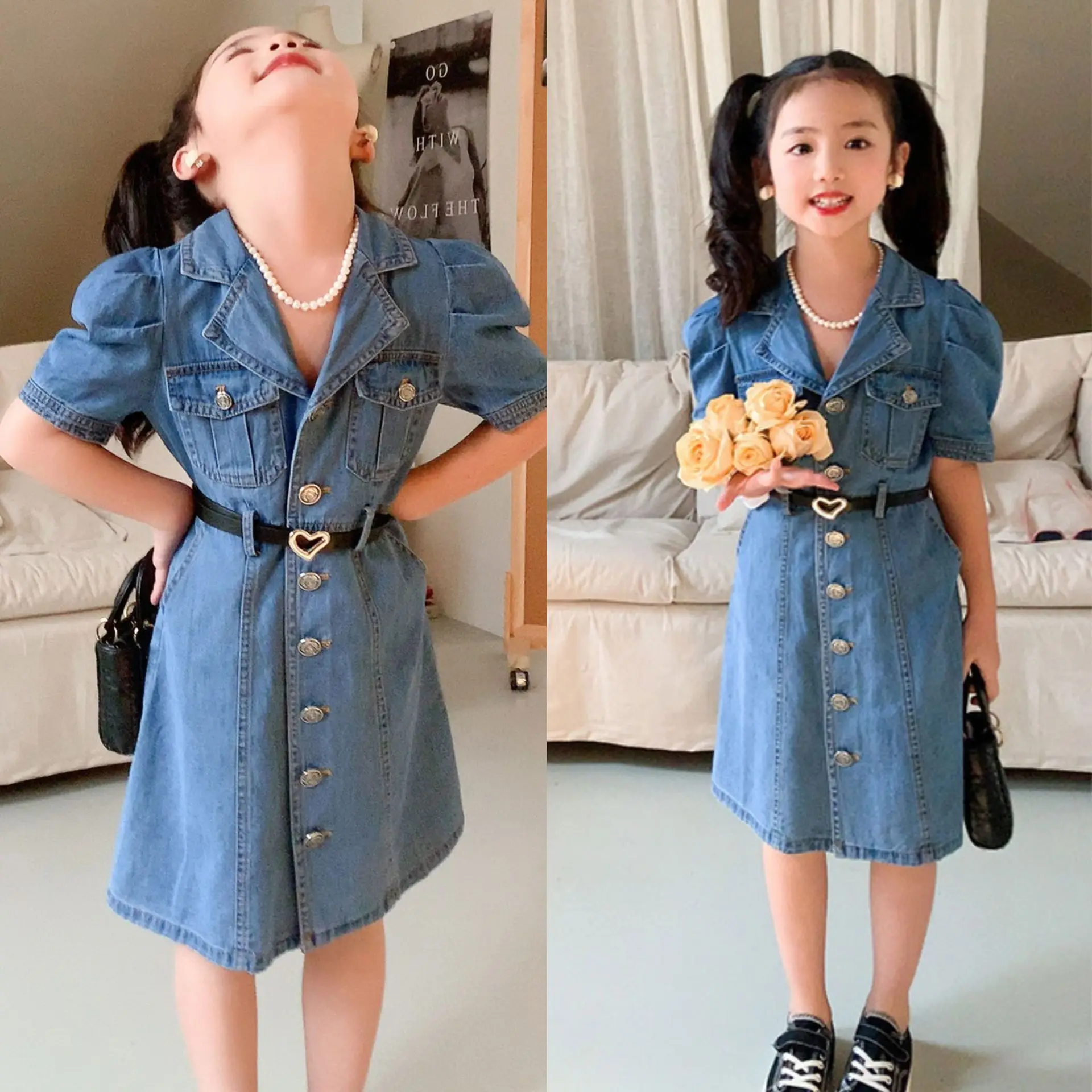 2024 Baby Girls Denim Dress With Belt,Kids Children Casual Summer Clothing  Birthday Clothes Vestidos - AliExpress 1501
