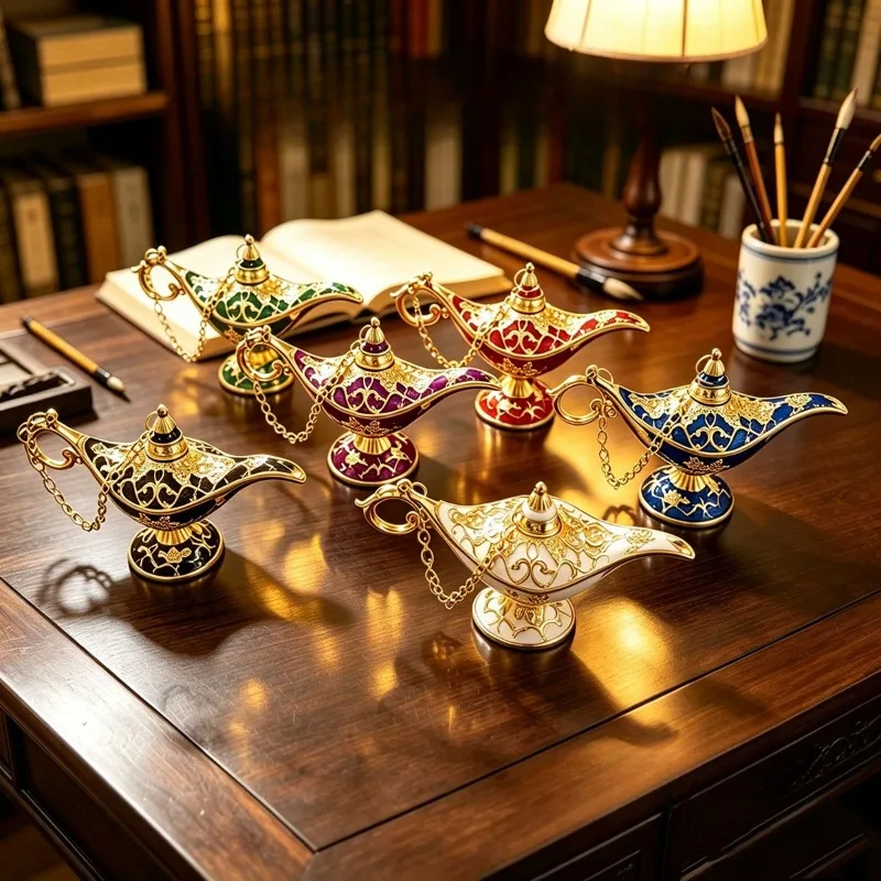 1Pc Wishing Lamp Aladdin Lamp Ornament Living Room Decoration Vintage Palace Style Russian Home Festivals Dinner Decor Crafts