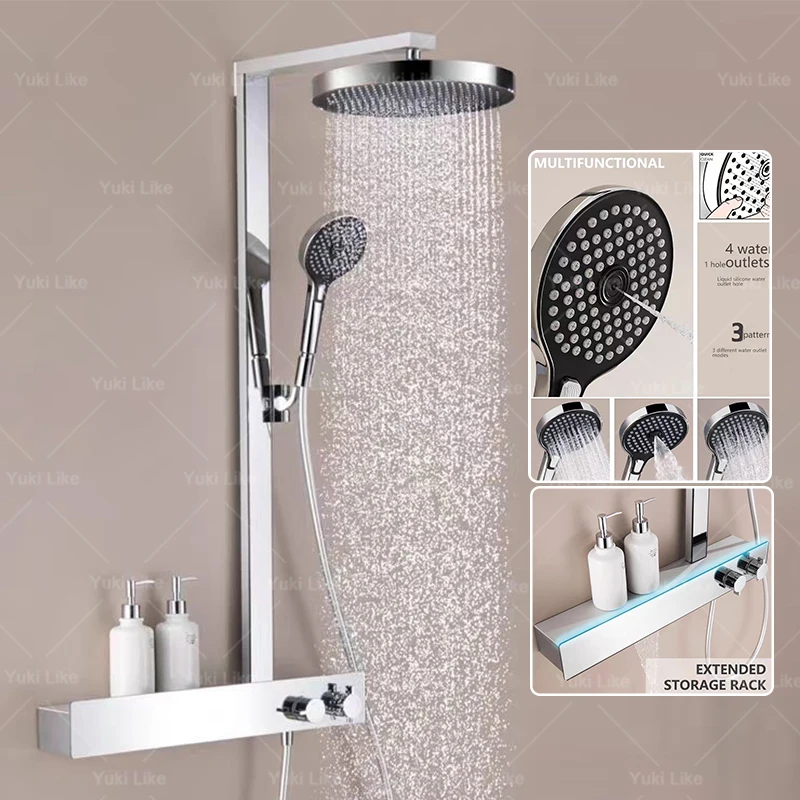 Silver Shower Set Bathroom Smart Long Shelf Showers Modern Brass Shower Base Athtub Shower System