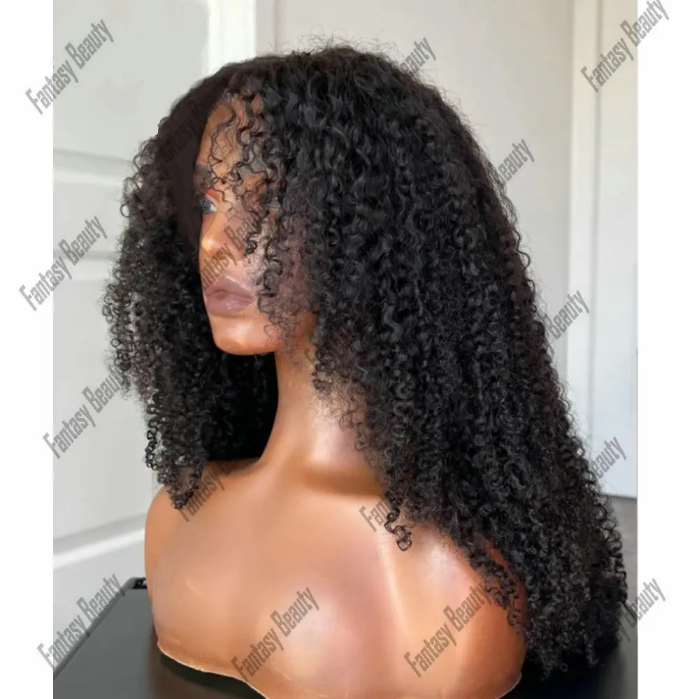 Siyah kadınlar için Afro Kinky kıvırcık peruk kıvırcık U bölüm Wigs100 % İnsan saç doğal siyah V bölüm peruk insan saçı derin dalga saç satışa