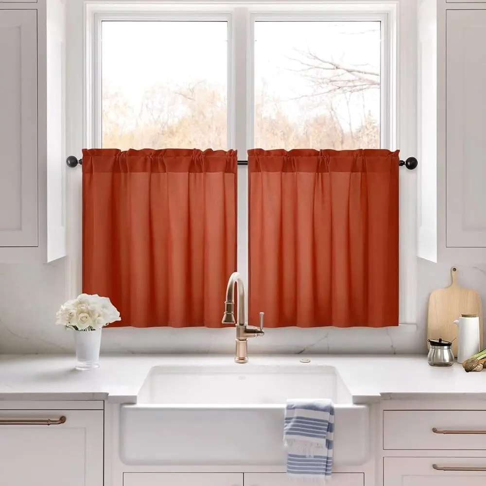 

Non-See-Through Burnt Orange Privacy Sheer Kitchen Ains, 30 X 24 Hes Long 2 Panels Short Sheer Ains Light Ing Bathroom Window