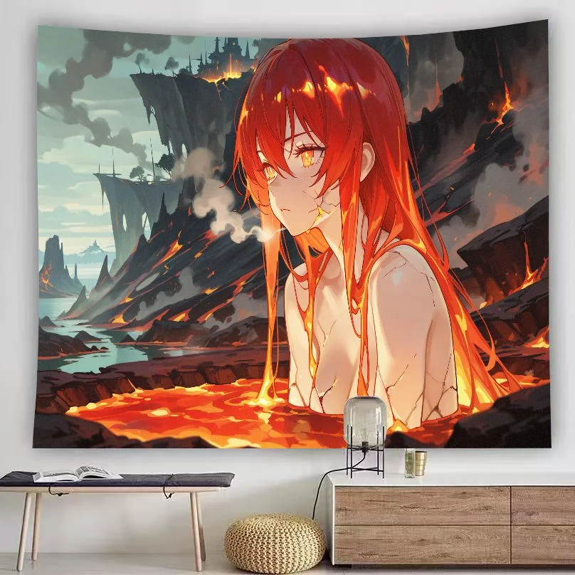 Star Angel Anime Girl Tapestry Night Lotus Pond Sky Lantern Lake Scenery Wall Hanging Calm Aesthetic Bedroom Dorm Decor Cloth