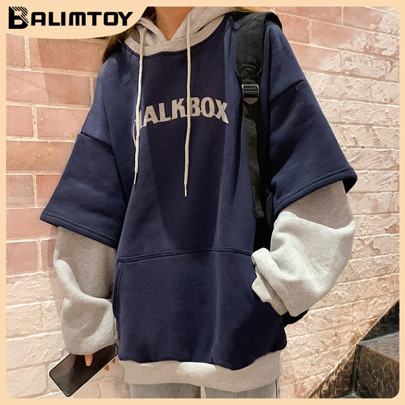 

Woman's Sweatshirts Solid Drop Shoulder Korean Female Hooded Pullovers 2023 Thicken Warm Oversized Hoodies Women