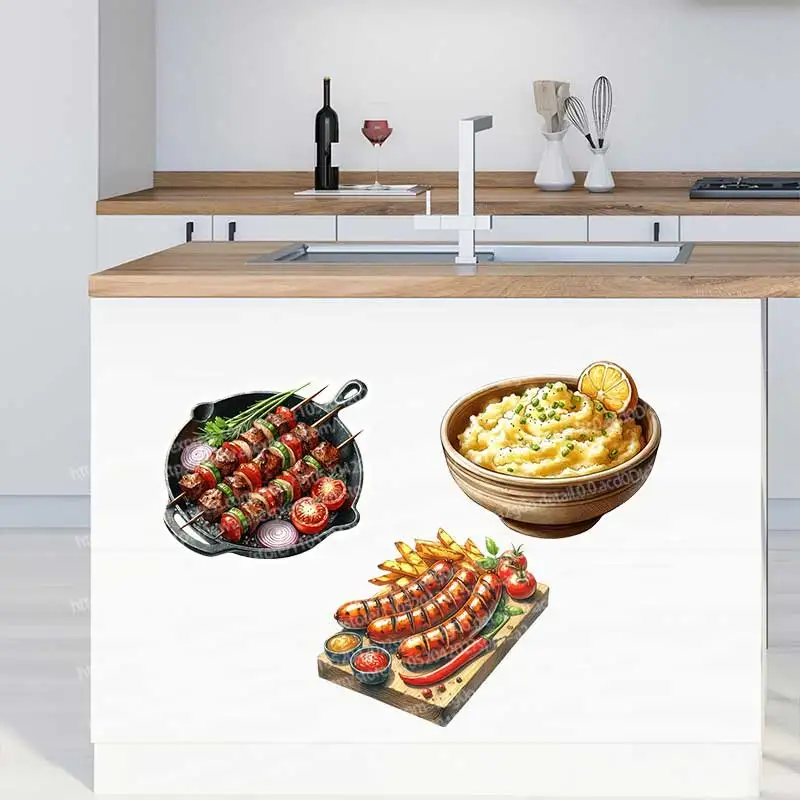 Retro Barbecue French Fries Steak Series Sticker Decorations for Kitchen Restaurants Smooth Surface Apply AA548