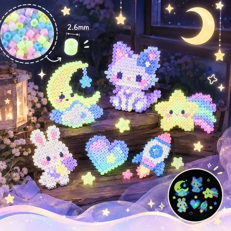 glowing at night  Fuse Beads – 1000pcs 2.6mm Hama Perler Beads, Anxiety-Relief Calming Craft Pack, Easy-to-Follow for