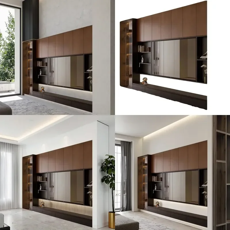 Modern Design Suspended TV Console Stand Cabinet Set Melamine MDF Wood Wall Mounted Panel Furniture Living Room