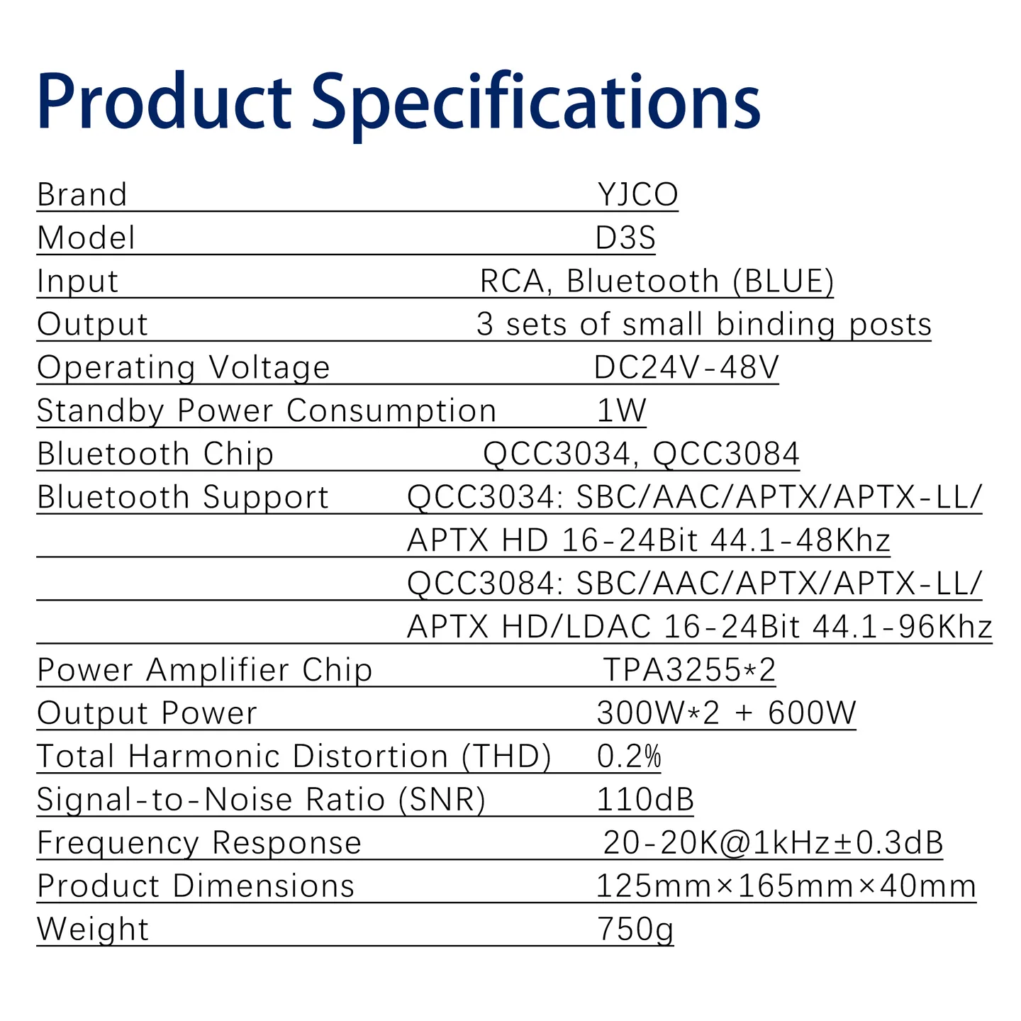 YJCO TPA3255*2 Hochleistungs-Digital-HIFI-Verstärker mit QCC3034 BT 5.1 QCC3084 BT 5.4 Decodierung und LDAC-Unterstützung – Detail 9