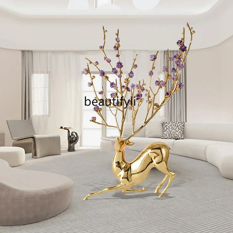 03  luxury deer sculpture ornament large floor decoration in the clubhouse next to the TV cabinet in the entrance of theli