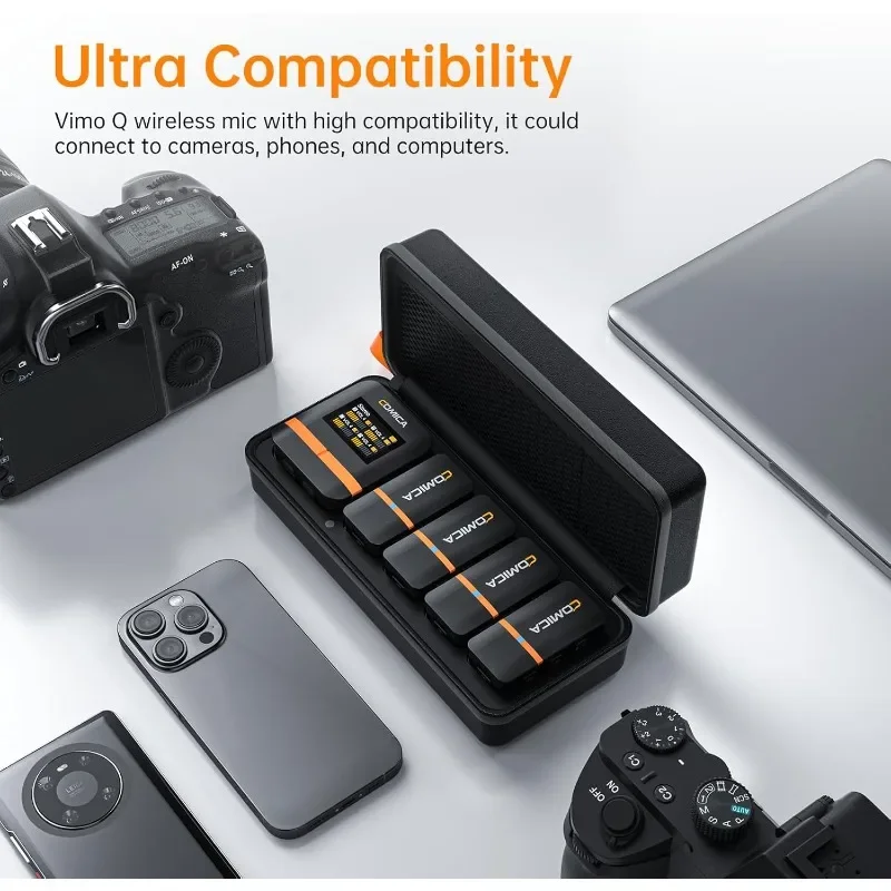 Vimo Q Wireless Lavalier Microphone System with 4 Transmitters and 1 Receiver, 4 Audio Tracks Individual Output