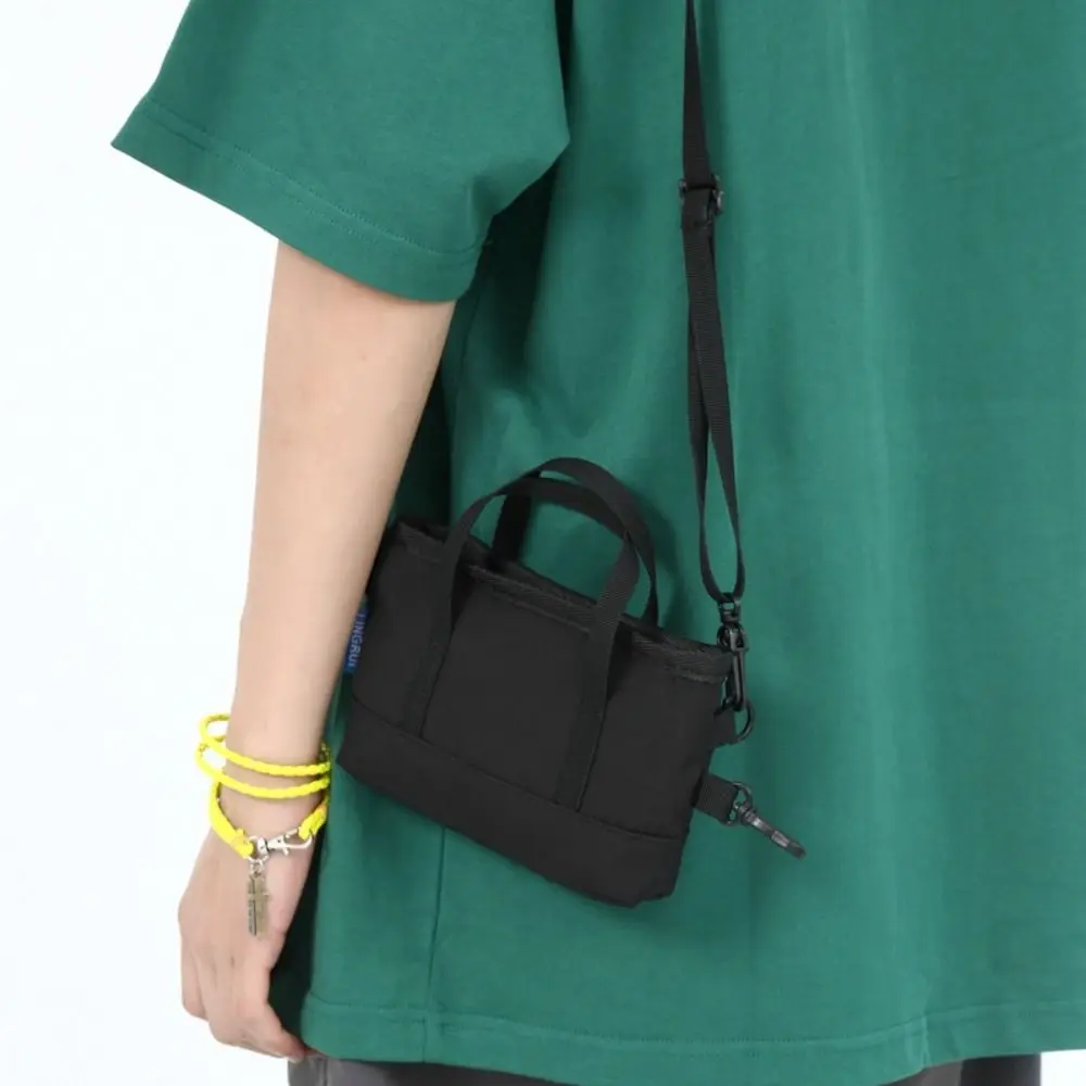 

Practical Portable Nylon Crossbody Bag Mini Black Pendant Keychain Zipper Pouch Lightweight Messenger Bag Women