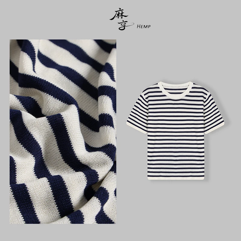 

Летний тонкий полосатый трикотажный топ Han Han Mu для женщин, повседневный, с круглым вырезом, удобный, дышащий, влагоотводящий.