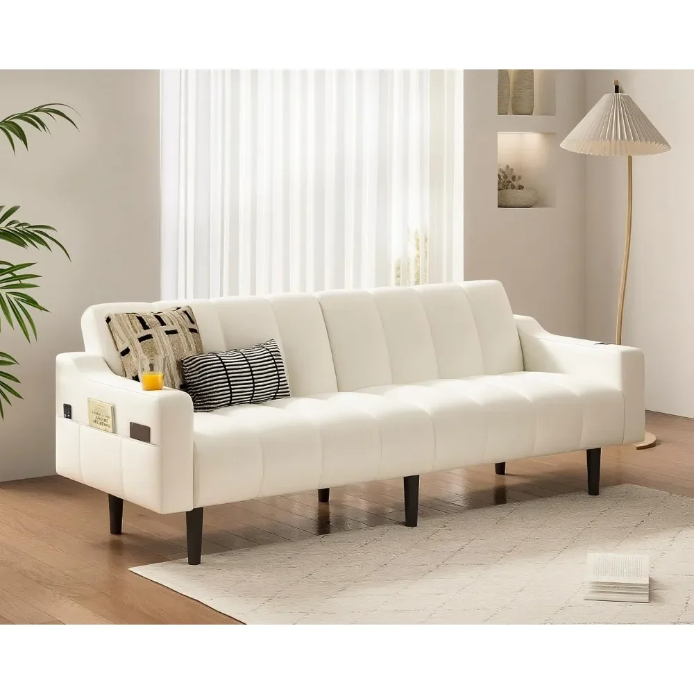 

Adjustable Backrest Faux Leather Futon, Convertible Loveseat Sleeper, Living Room or Apartment, 80 Inch