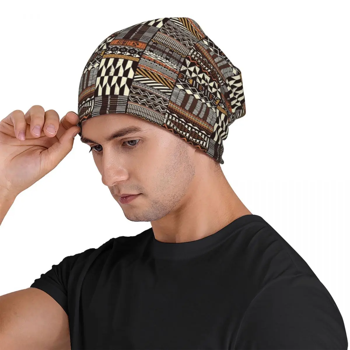 Native Tribal African Style Fabric Patchwork Men Women Adult Beanies Caps Knitted Bonnet Hat Warm  Autumn Winter Skullies Hats