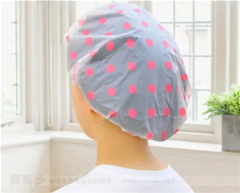 1pc New Waterproof Wave Point Bath Cap Hat Elastic Shower Hat Reusable Bath Head Hair Cover For Women Salon Shower Bathroom Tool