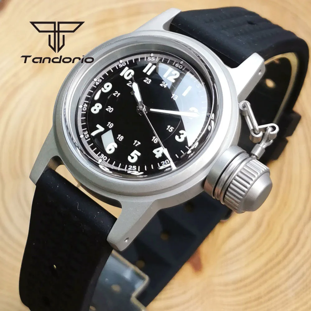 Tandorio Domed Sapphire Crystal 36mm NH35A Men\'s Diver Automatic Watch Military Sanblasted Frog Case 20Bar Mechanical Wristwatch