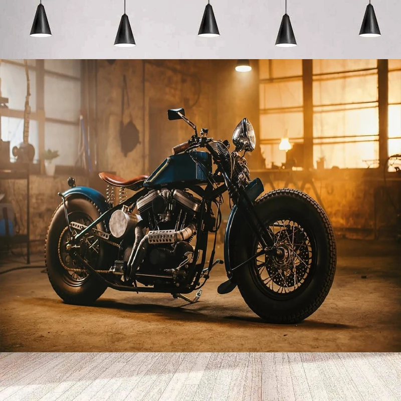 

Garage Motorcycle Photography Backdrop Vintage Retro Motorbike Background Kids Adults Birthday Party Backdrop Wall Banner Poster