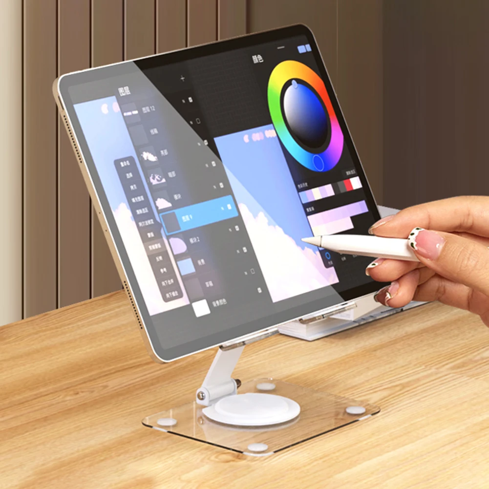 Tablet Bracket Foldable Cell Phone Bratcket for iPad Pro 11 12.9 Inch for iPad 10.9 Inch Acrylic Desk Stand 360 Rotating Holder