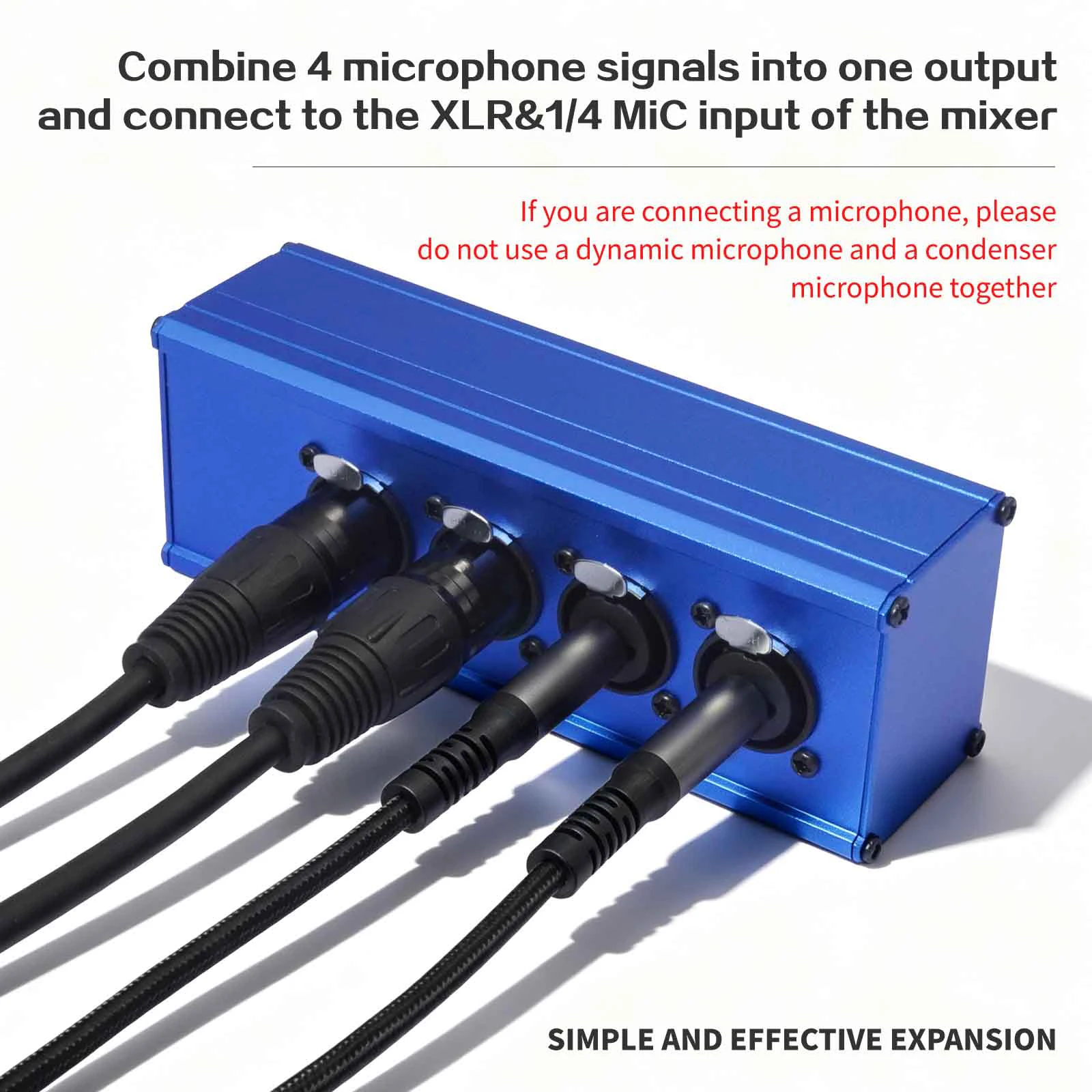 XLR Female 1/4 Jack 4 Input 1 Output Passive Balanced Audio Combiner Gold Plated Contacts