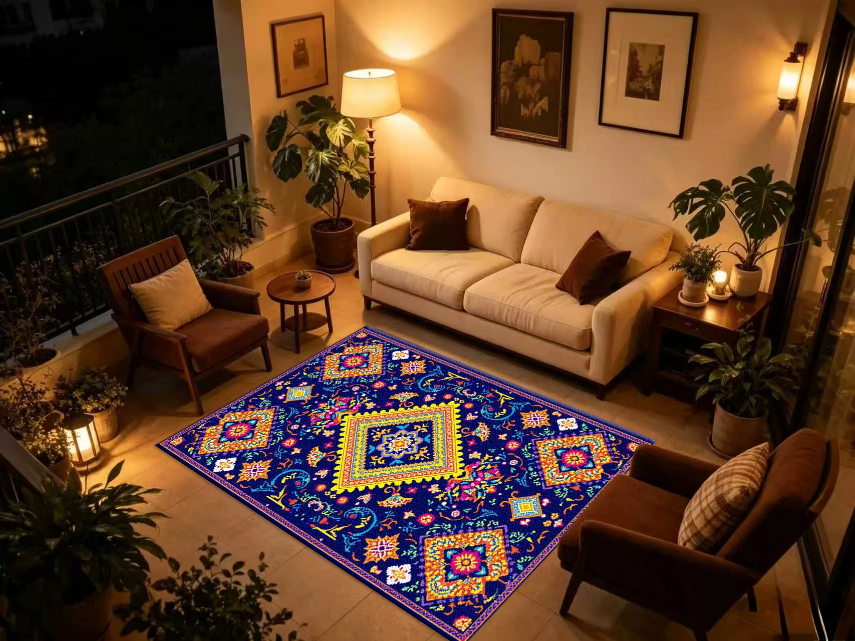 Bright Colorful Oriental Tribal Carpet Flooring, Vintage Persian Non-Slip Area Rug for Living Room Entryway Home Interior Decor