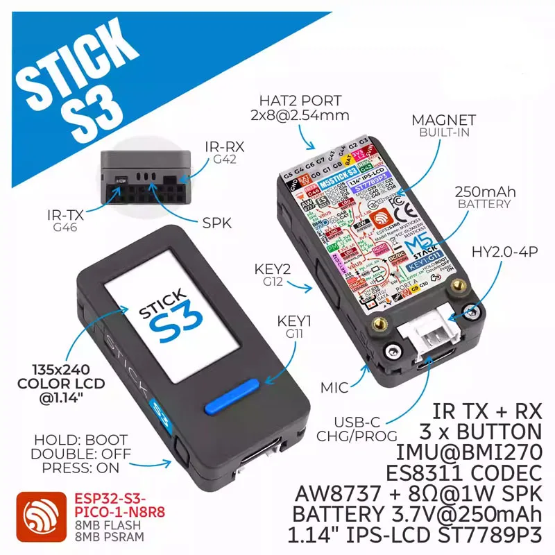 ESP32 S3 ESP32S3 High-Performance Compact M5sticks3 Mini Lot Development Kit Sticks3 Iot Development Board