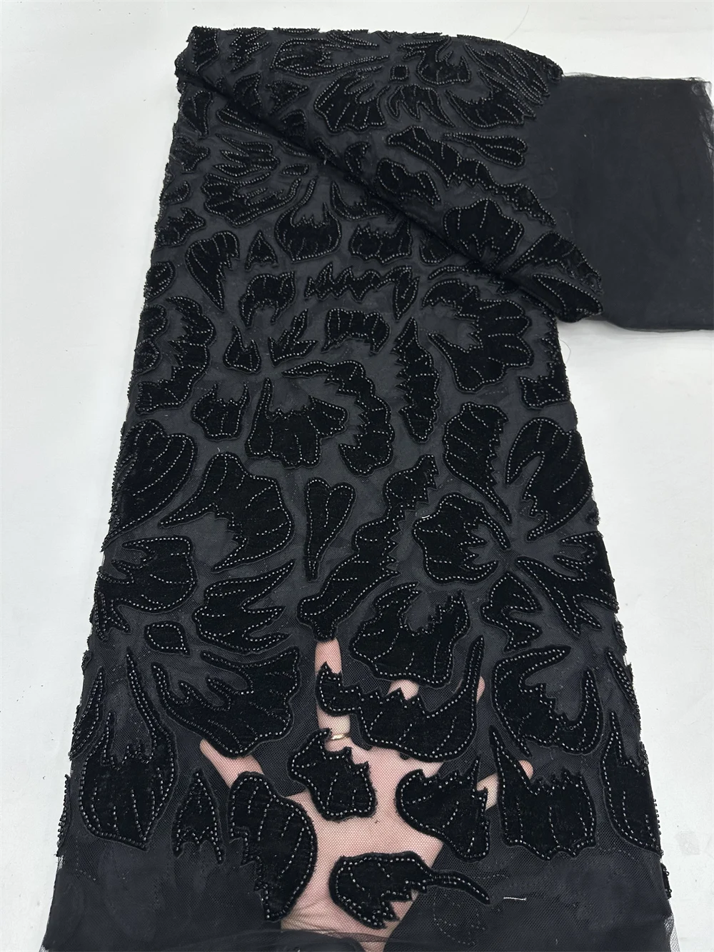 Black African Velvet lace fabric 2025 Nigerian beads Wedding Lace Fabrics  High Quality Lace French Beads Lace Fabric For Dress