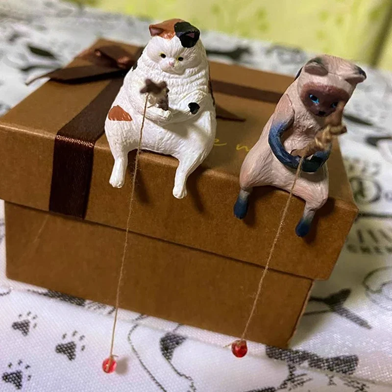 Cute Resin Fishing Cat Figurines: Perfect Miniature Ornaments for Car Interior Decoration - Unique Small Gifts for Friends