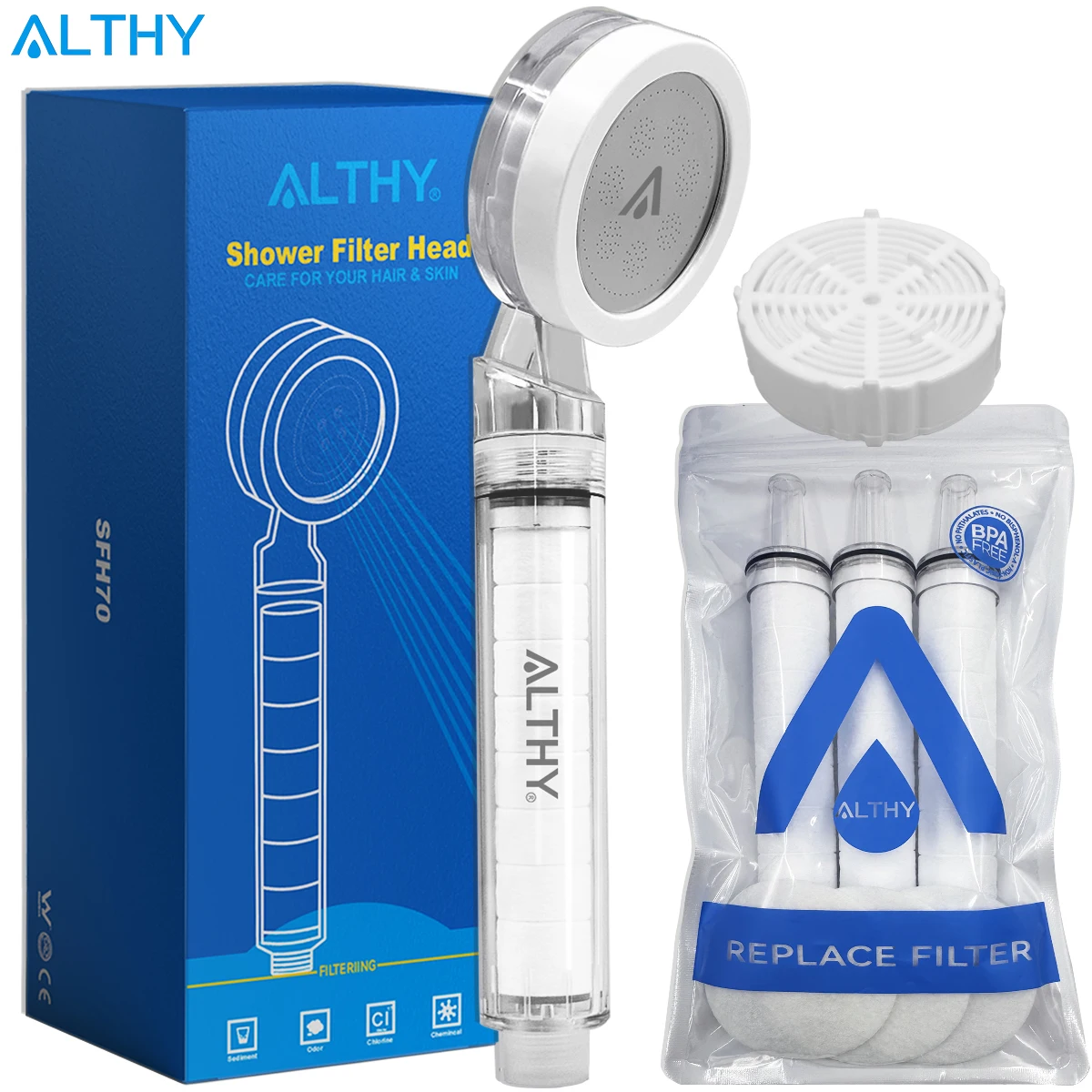 

ALTHY High Pressure SPA Handheld Shower Head Water Filter, Reduce Chlorine Heavy Metal, Improves Dry Skin,Hair Dandruff,Eczema